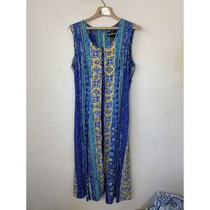Jamie Brooke Womens Dress 16 Blue Travel Vacation Beachy Maxi Coastal Vintage